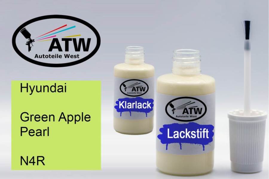 Hyundai, Green Apple Pearl, N4R: 20ml Lackstift + 20ml Klarlack - Set, von ATW Autoteile West.